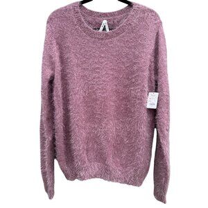 Mudd Womens Eyelash Crew Neck Mystic Mauve Fuzzy Cozy Pullover Knit Sweater New